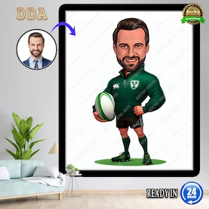 Caricatura divertida de entrenador de rugby, retrato de dibujos animados de entrenador personalizado, dibujo de caricatura divertida de entrenador de rugby a partir de una foto, regalo de entrenador de rugby