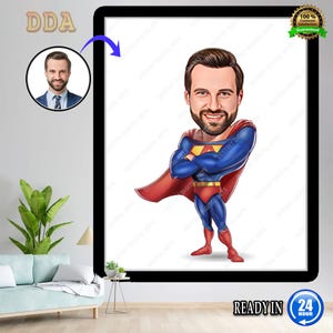 Benutzerdefinierte Superhelden-Karikatur-Porträt, Superhelden-Porträt, Papas Geschenk, Supervater-Karikatur, Superheld-Karikatur, Karikatur vom Foto