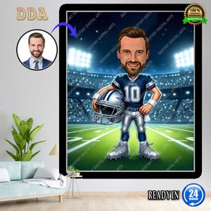 Dallas Cowboys American Football Drawing Football Player Caricature from Photo Football Cartoon Portrait Funny Football Gift.