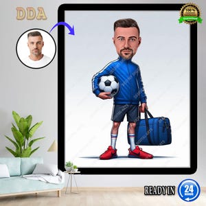 Caricatura personalizzata di un allenatore di calcio, regalo per allenatori con foto, regalo unico per allenatori, regalo per allenatori di calcio, regali per allenatori di calcio