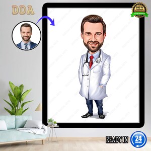 Personalizes man doctor Cartoon Portrait, Doctor Portrait, Gift for male Pharmacist, doctor Caricature from Photo, doctor Gift