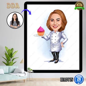 Custom Pastry Chef Cartoon Portrait, Pastry Chef Caricature, Pastry Chef Gift, Pastry Chef Cartoon, Pastry Maker Portrait from Photo