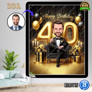 40e portrait de dessin animé d'homme personnalisé | Caricature du 40e anniversaire | Dessin animé d'anniversaire | Cadeau d'anniversaire personnalisé | Anniversaire d'un homme | Cadeau drôle