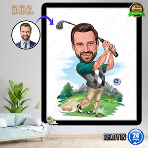 caricatura personalizzata / cartone animato da foto / regalo divertente da golf / regalo da golf per uomo / caricatura personalizzata da golf / ritratto da cartone animato