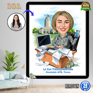 Female Soldier Caricature Drawing from Photo, Custom Soldier Cartoon Portrait, Soldier Gift for Women, Soldier Wall Art, Funny Soldier Gift