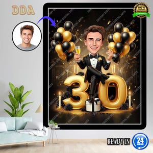 30e portrait de dessin animé d'homme personnalisé | Caricature du 30e anniversaire | Dessin animé d'anniversaire | Cadeau d'anniversaire personnalisé | Anniversaire d'un homme | Cadeau drôle
