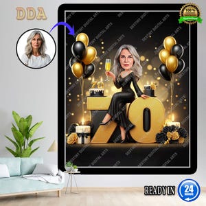 Retrato de caricatura personalizado de 70 años / Caricatura de 70 años / Dibujo de caricatura de feliz cumpleaños personalizado / Caricatura de 70 años, Caricatura de cumpleaños