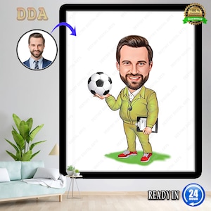 Lustige Trainerkarikatur, personalisierte Trainerkarikaturporträt, lustige Trainerkarikaturzeichnung vom Foto, Trainergeschenk
