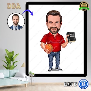 Retrato de caricatura de entrenador de baloncesto personalizado, caricatura de entrenador, regalo para entrenador masculino, caricatura de entrenador, entrenador divertido, caricatura de entrenador a partir de una foto