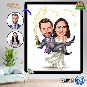Custom Wedding Cartoon Portrait, Couple Portrait, Gift for Couple, Wedding Caricature, Wedding Portrait, Custom Caricature, Couple Cartoon.