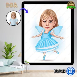Niestandardowy portret z kreskówki dla dzieci, portret dziewczynki, prezent dla dzieci, karykatura księżniczki, karykatura ze zdjęcia, karykatura dziecka, prezent dla dzieci