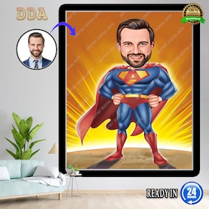 Superhelden Portrait nach Ihrem Foto / Superhelden Karikatur, Vatertagskarikatur, Portrait, digitaler Download