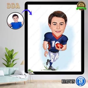 American Football Player Gift for Men, Football Themed Cartoon Gift, Footballer Caricature Gift from Photo, Rugby Gift for Him