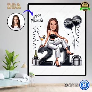 Retrato de caricatura personalizado del 21.° cumpleaños / Caricatura del 21.° cumpleaños / Caricatura personalizada de feliz cumpleaños / Caricatura del 21.° cumpleaños / Caricatura del 21.° cumpleaños