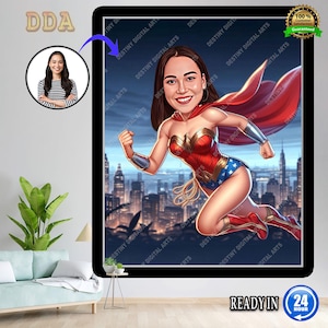 Benutzerdefinierte Superheldinnen Portrait vom Foto / benutzerdefinierte Karikatur, Cartoon Portrait des Mutter, individuelle Illustration, digitaler Download
