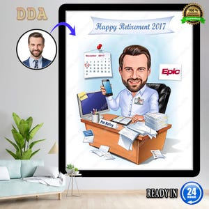 Caricatura de jubilación personalizada, caricatura a partir de una foto, regalo de jubilación, retrato de jubilación, retrato digital, regalo digital para la jubilación