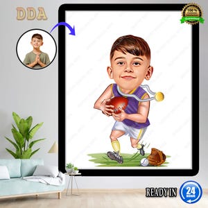 Custom Kids Sports Cartoon Portrait, Football Portrait, Rugby Gift, Baseball Player, Player, Custom Art, Caricature from Photo