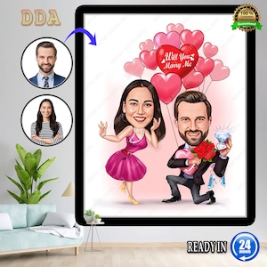 Customized Couple Cartoon Custom Caricature Digital Caricature From Photo Marriage Proposal Wedding Gift For Lover, Couple Gift.