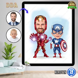 Holen Sie sich Ihr eigenes Superhelden-Porträt von Ihrem Foto, Superhelden-Karikatur, Leinwand, benutzerdefiniertes Superhelden-Porträt, Geschenke für Kinder, die zum Drucken bereit sind