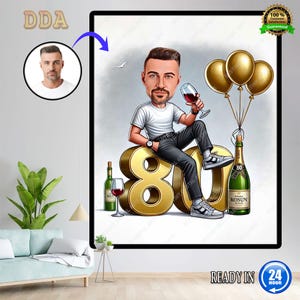 Aangepaste cartoonportret 80e man | Karikatuur 80e verjaardag | Verjaardagscartoon | Gepersonaliseerd verjaardagscadeau | Verjaardag man | Grappig cadeau