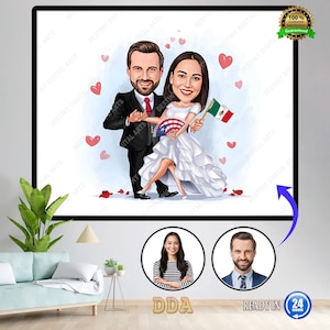 Custom Couple Cartoon Portrait, Couple Portrait, Couple Gift, Couple Caricature, Family Portrait, Custom Caricature, Anniversary Gift