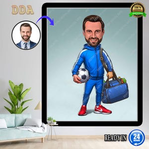 Caricatura personalizzata di un allenatore di calcio, regalo per allenatori con foto, regalo unico per allenatori, regalo per allenatori di calcio, regali per allenatori di calcio