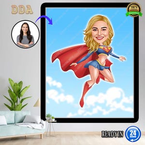 Personalisierte Superheld SUPERWOMAN Cartoon Benutzerdefinierte Karikatur vom Foto Digital Portrait Geschenk Muttertag, Geschenk Geburtstagsgeschenk,