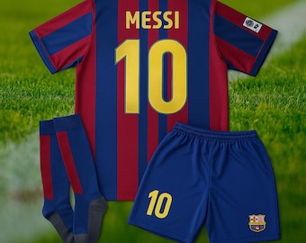 Messi Barcelona Home Kids Soccer Jersey Kit | 22-23 Limited Special Edition | Jersey Shorts | Football Uniform Youth Sizes