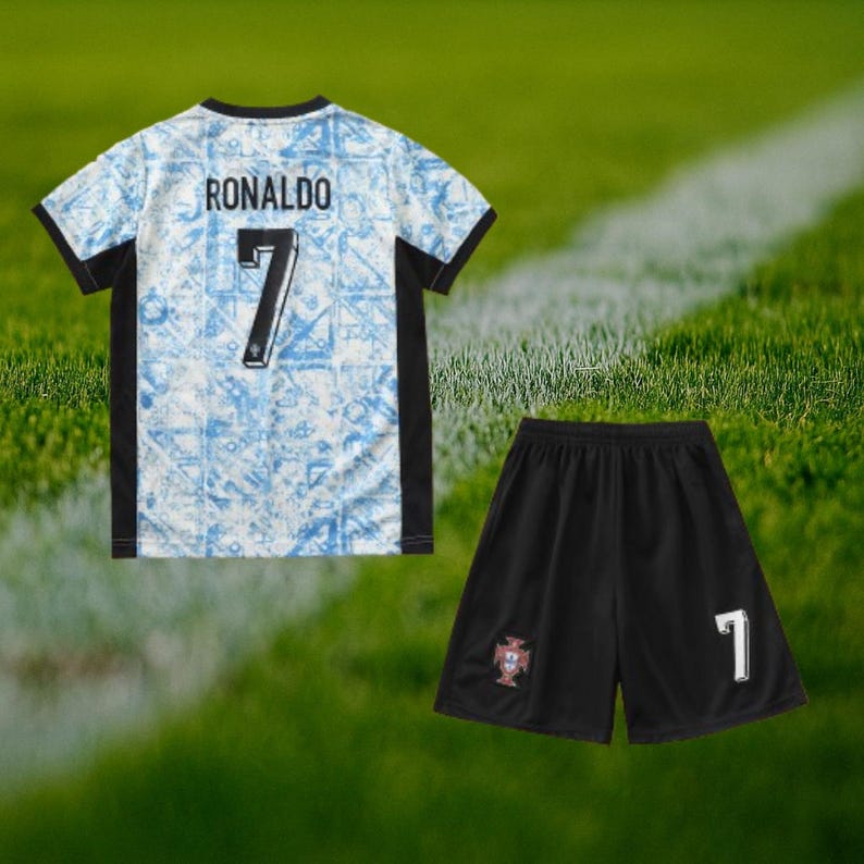Cristiano Ronaldo Blue Portugal Kids Soccer Jersey Kit | 22-23 Limited ...
