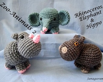 Animales del Zoológico 2 Elefante Rinoceronte Hipopótamo PDF Patrón de Ganchillo Amigurumi Descargar