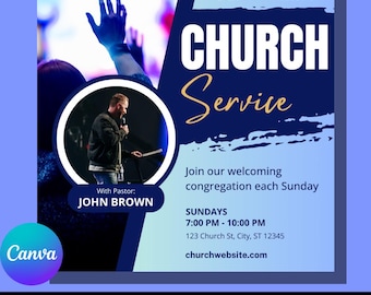 DIY Church Service Christian Flyer | Modern Design Template | Custom Editable Religious | Canva Free Sermon Sunday Worship Social Instagram