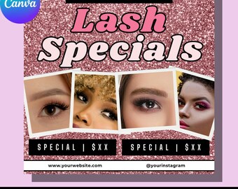 Customizable Lash Specials Flyer | Business Design Template | Custom Beauty | Beautician Esthetician | Canva Free | DIY Fake Lashes Salon