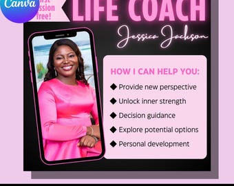 DIY Life Coach Flyer | Business Brochure Design Template | Custom Editable  | Canva Free DIY Social Media Coaching Feminine Girly Instagram