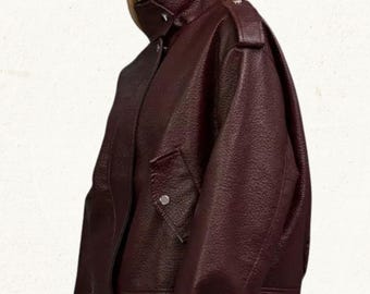 Damska oversize'owa kurtka motocyklowa w stylu vintage z prawdziwej skóry, damska kurtka motocyklowa retro