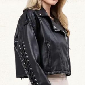 Cropped Genuine Leather Biker Jacket: Drop Shoulder Moto Jacket