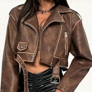 Chaqueta corta retro de cuero genuino para mujer, chaqueta de cuero genuino para mujer, chaqueta de cuero de motociclista para mujer, chaqueta de cuero de motocicleta para mujer