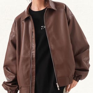 Women's Oversized Vintage Brown Leather Jacket – 90s Retro