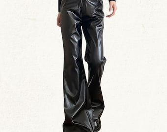 Oryginalne skórzane spodnie dzwony damskie: niestandardowe spodnie dzwony ze skóry naturalnej dla kobiet, skórzane spodnie w stylu punk