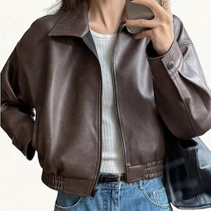 Brown Leather Jacket for Women, Women&#39;s Genuine Leather Jacket, Biker Leather Jacket for Women, Retro Leather Jacket Women