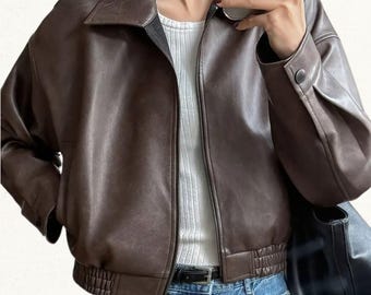 Women's Retro Style Brown Genuine Leather Biker Jacket