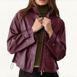 Women&#39;s Motorcycle Burgundy Leather Jacket, Genuine Leather Jacket Women, Biker Leather Jacket for Women, Real Leather Jacket Women
