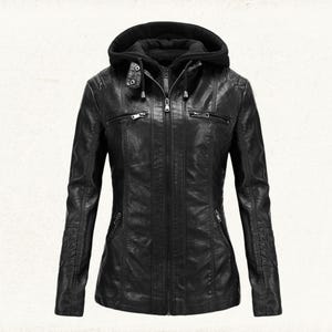 Women&#39;s Hooded Genuine Leather Jacket, Motorcycle Leather Jacket Women, Biker Leather Jacket for Women, Real Leather Jacket Women