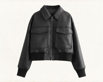 Echt leren bomberjack voor dames: retro bikerstijl