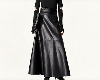 Women's Elegant Long Genuine Leather Skirt: Custom Size Real Leather Skirt Women