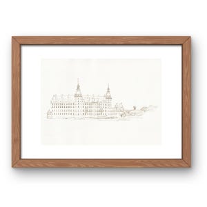 Vintage kasteelschets: muurkunst Europese architectuur (digitale download)