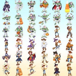 Halloween Toy Story PNG Bundle, Watercolor Spooky Characters Clipart, Woody Buzz Jessie Trick or Treat PNG, Digital Download Pack image 2
