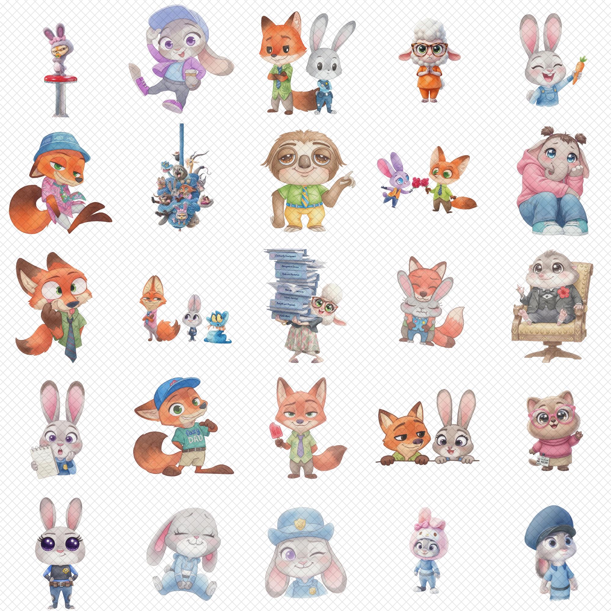 Zootopia 2 Watercolor 180+ PNG Clipart Bundle, Zootopia 2 PNG Cartoon ...