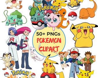 Pokemone Clipart PNG Bundle, Pikachu Charmander Bulbasaur Squirtle Character PNG, Anime Digital Download