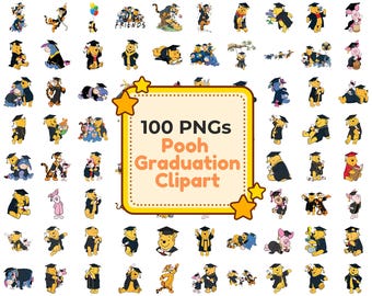 100 Winnie The Pooh Graduation PNG Bundle, Pooh Bear Grad Clipart, Piglet Eeyore Tigger Graduation PNG, D1sney Style School PNG Download