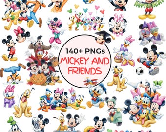 Paquete de 140 imágenes prediseñadas de Mickey y sus amigos en acuarela (PNG), imágenes prediseñadas de Mickey y sus amigos, imágenes prediseñadas de fiesta de cumpleaños de Baby Mickey y Minnie, personajes adorables.